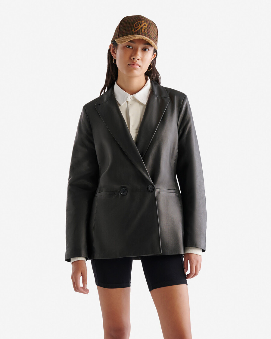 blazer croisé en cuir pour femme