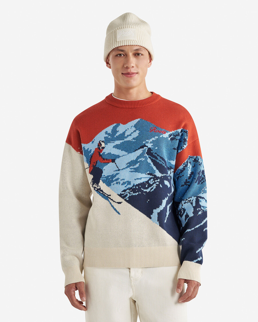 pull en intarsia paysage