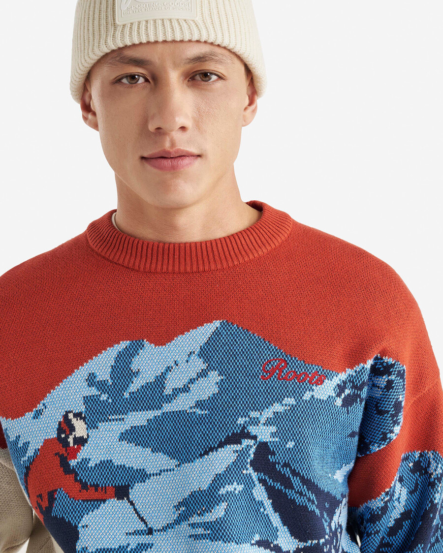 pull en intarsia paysage
